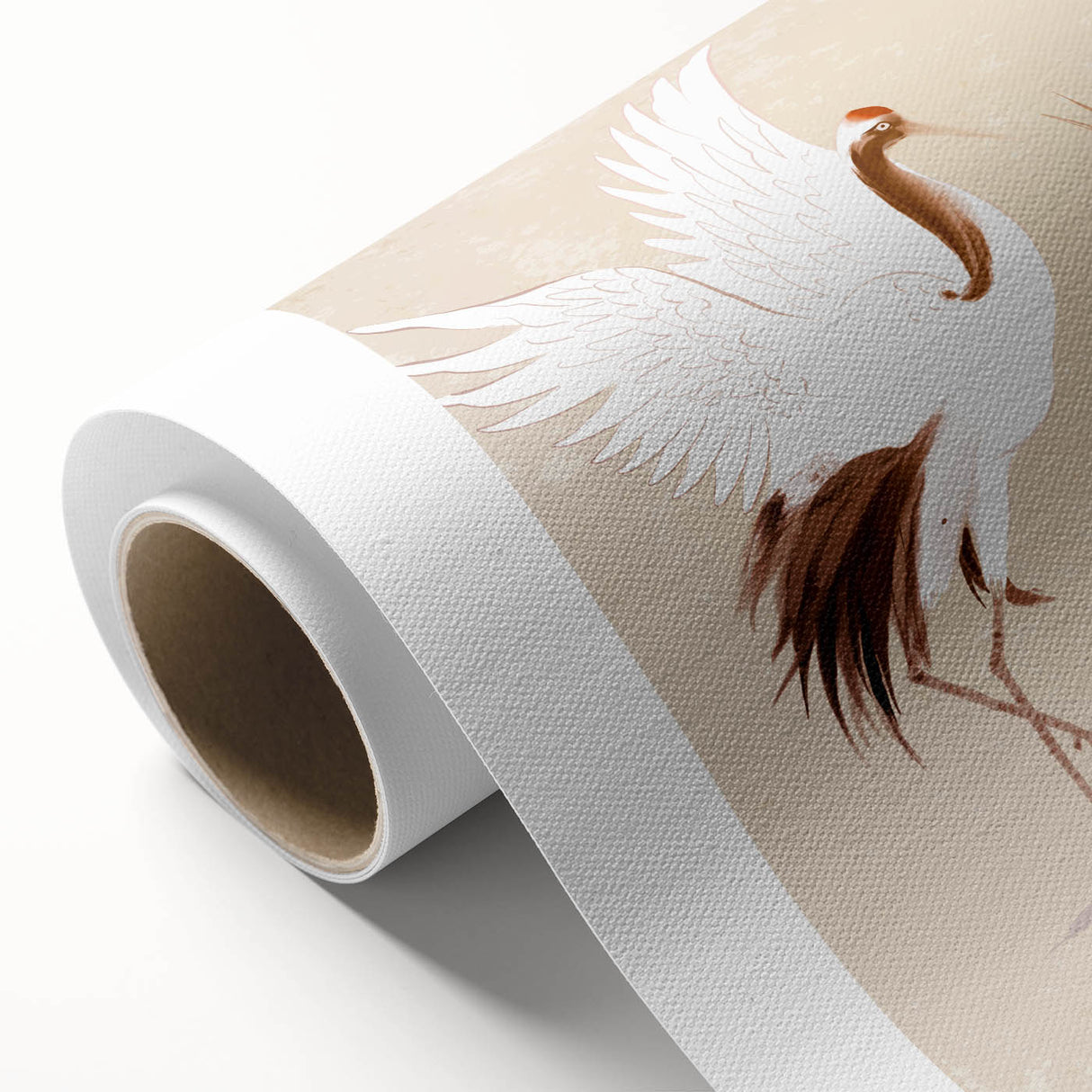 Elegant rolled canvas showcasing a vibrant crane design in a modern art style, perfect for home decor. Ideal for enhancing living spaces with a touch of nature-inspired elegance.