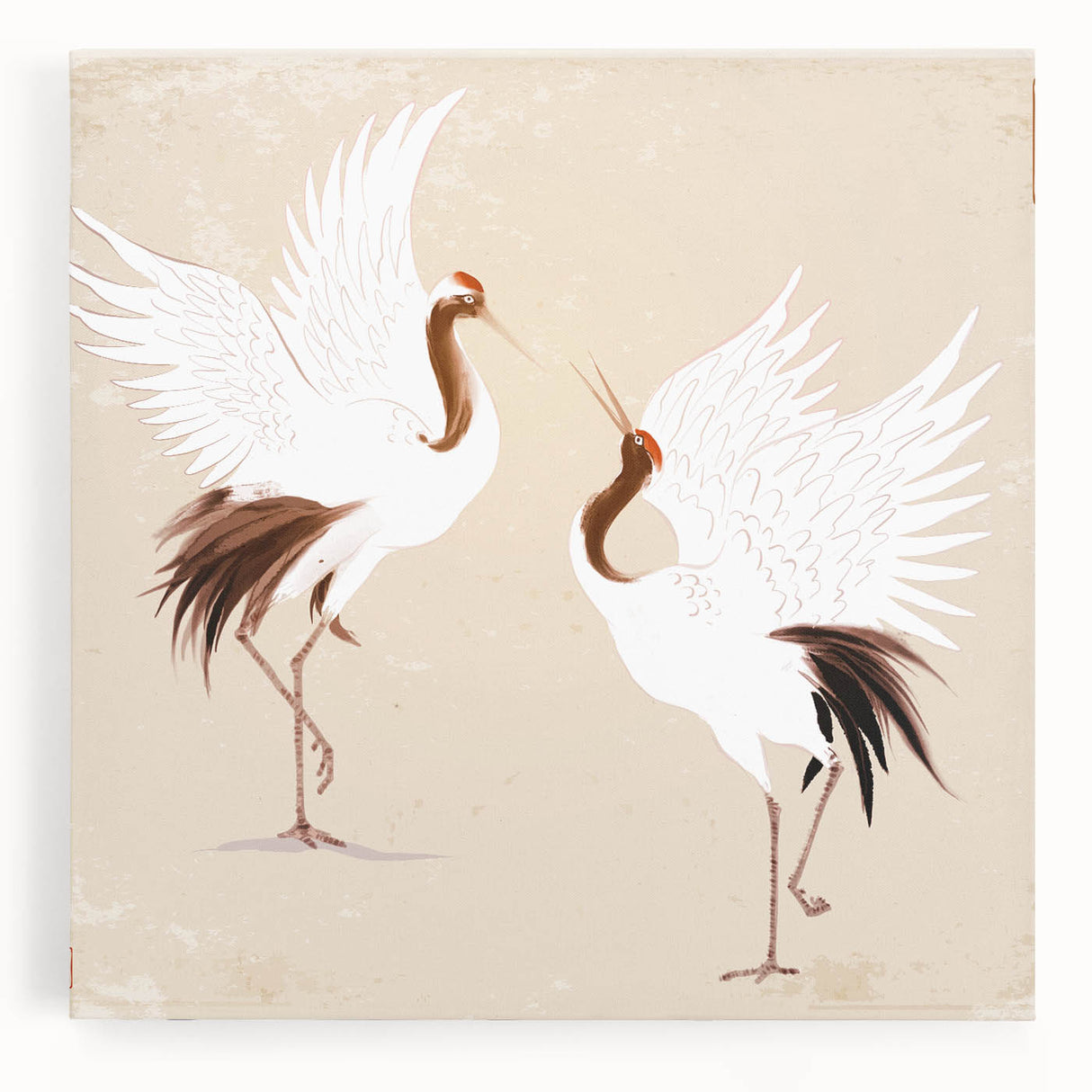 Elegant stretched canvas wall art featuring a crane design in soft pastels, ideal for modern home decor. Perfect for adding a serene touch to any room.
