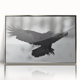 Framed wall art featuring a detailed design of a crow and raven, set in a sleek silver frame, ideal for enhancing modern home decor with a touch of nature-inspired elegance.