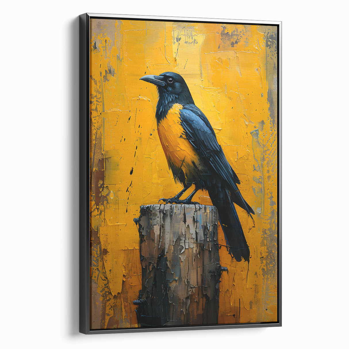 Framed wall art featuring a striking design of crows and ravens in a black color scheme, showcasing intricate details and textures, perfect for enhancing home decor.