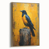 Framed wall art collection featuring a crow and raven design on a textured canvas, elegantly displayed in a gold frame, perfect for enhancing modern decor.