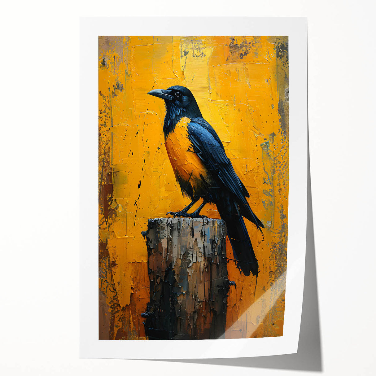 Artistic rolled print showcasing a detailed design of a crow and raven in a striking monochrome style, perfect for nature-themed decor. Ideal for bird lovers and art enthusiasts.