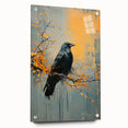 Acrylic wall art featuring a detailed design of a crow and raven, showcased from the side view with visible mounting pins, perfect for modern home decor.