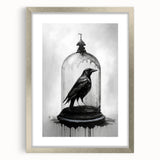Framed wall art collection featuring a detailed design of a crow and raven, showcased in a sleek silver frame with a mat, ideal for adding a touch of nature-inspired elegance to any room décor.