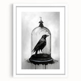 Framed wall art depicting a crow and raven design on a textured mat, showcasing a modern aesthetic with a white frame, ideal for nature-themed decor.