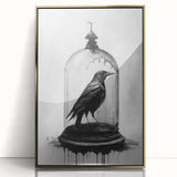 Framed wall art featuring a striking design of a crow and raven in a gold-acrylic finish, showcasing intricate details and a modern aesthetic for stylish home decor.