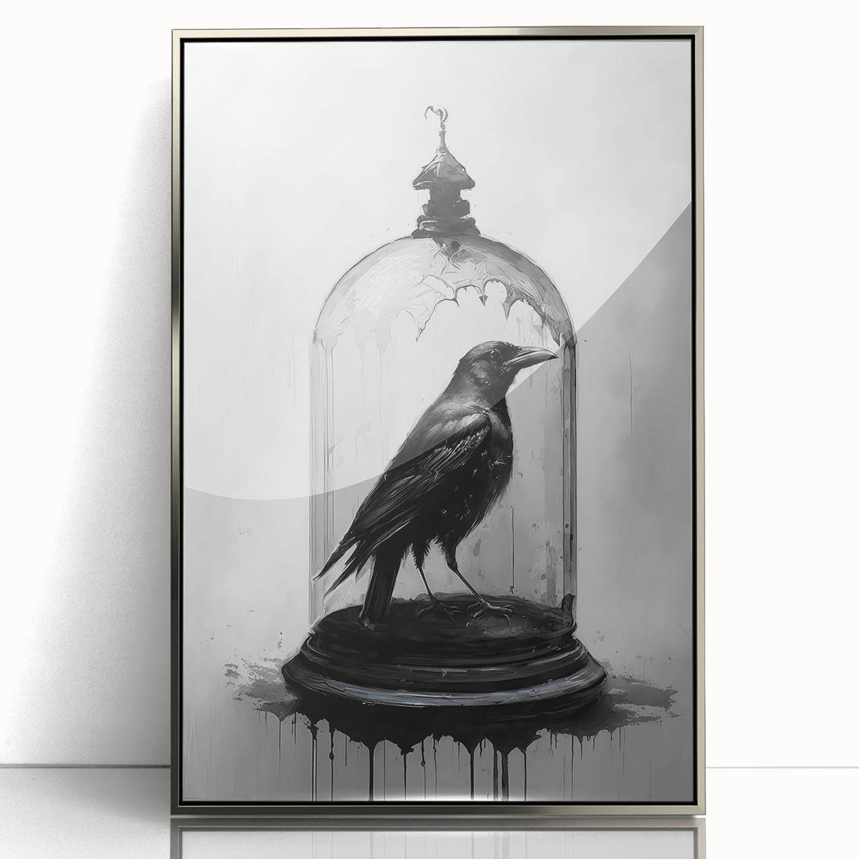 Framed wall art featuring a striking design of crows and ravens in silver acrylic, showcasing intricate details and a modern aesthetic, perfect for nature-themed decor.