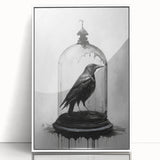 Framed acrylic wall art featuring a crow and raven design, showcasing intricate details in black and white, perfect for nature enthusiasts and modern decor.