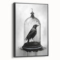 Framed canvas wall art featuring a striking design of a crow and raven, emphasizing intricate details and a sleek black frame, ideal for modern decor.