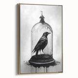 Framed wall art featuring a crow and raven design in a gold frame, showcasing intricate details and vibrant colors, perfect for enhancing modern decor.