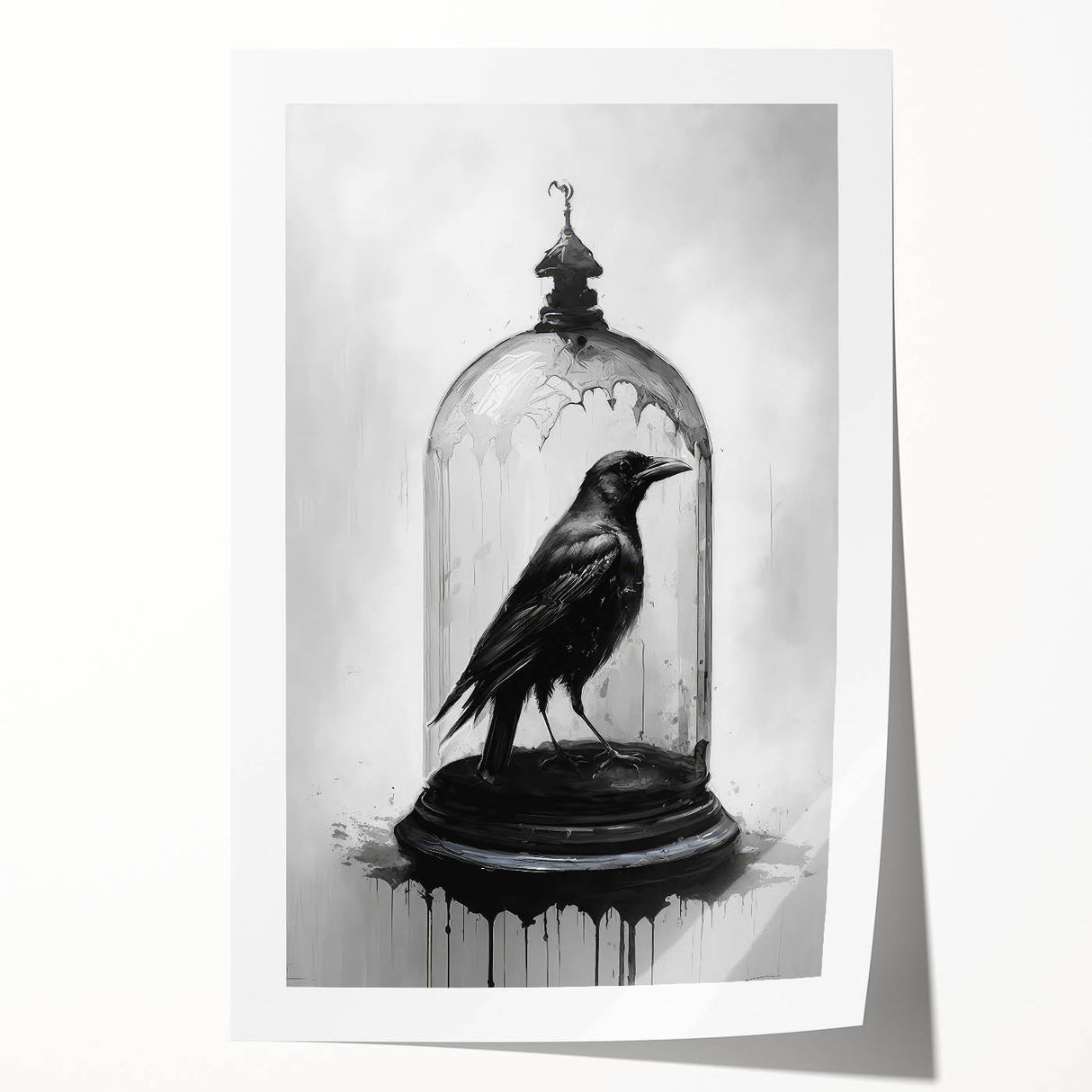 Artistic rolled print showcasing a detailed design of a crow and raven, featuring intricate illustrations and vibrant colors, ideal for bird lovers and home decor enthusiasts.