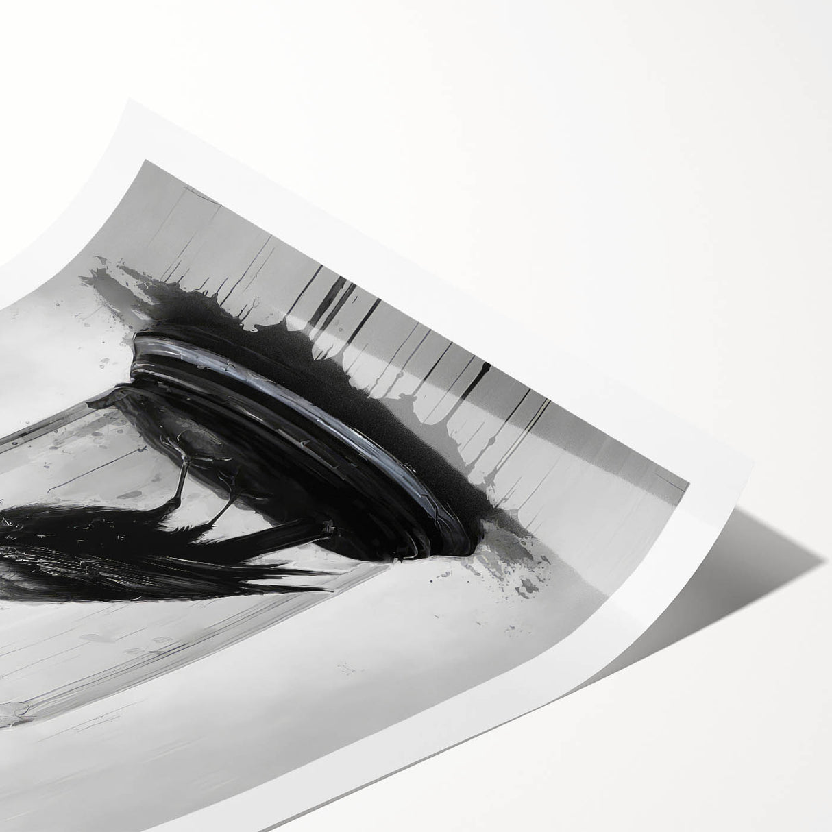 Rolled print showcasing a striking design of a crow and raven, featuring intricate details and bold colors, perfect for bird lovers and unique home decor.