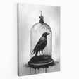 Stretched canvas wall art featuring a striking design of a crow and raven in a dark, moody color palette, ideal for enhancing contemporary home decor.