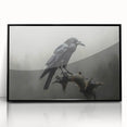 Framed wall art featuring a striking design of a crow and raven, showcasing intricate details and a sleek black frame, ideal for enhancing modern home decor.