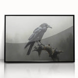 Framed wall art featuring a striking design of a crow and raven, showcasing intricate details and a sleek black frame, ideal for enhancing modern home decor.