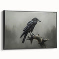 Framed wall art featuring a striking design of crows and ravens in a minimalist black aesthetic, showcasing intricate details and textures from a side view. Perfect for nature lovers and modern decor enthusiasts, this piece adds a touch of elegance to any room.