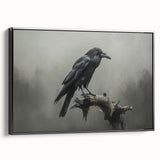 Framed wall art featuring a striking design of crows and ravens in a minimalist black aesthetic, showcasing intricate details and textures from a side view. Perfect for nature lovers and modern decor enthusiasts, this piece adds a touch of elegance to any room.