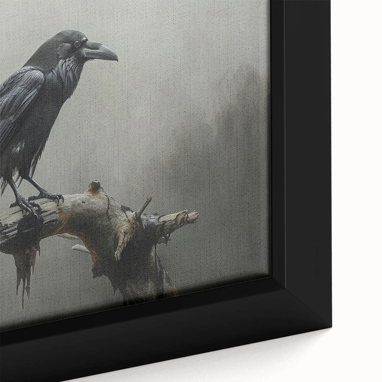 Close-up of a framed canvas wall art featuring a crow and raven design, showcasing intricate details and vibrant colors, perfect for nature-inspired decor.