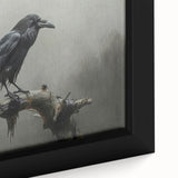 Close-up of a framed canvas wall art featuring a crow and raven design, showcasing intricate details and vibrant colors, perfect for nature-inspired decor.