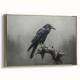 Framed wall art featuring a crow and raven design, elegantly displayed on a gold-accented canvas, showcasing intricate details and rich colors, perfect for nature enthusiasts.