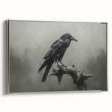 Framed wall art showcasing a striking design of a crow and raven, displayed from a silver side view, perfect for enhancing modern home decor with nature-inspired themes.