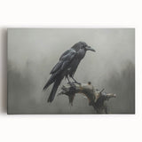 Stretched canvas wall art featuring a crow and raven design, showcasing intricate details and bold colors, perfect for adding a unique touch to home decor.