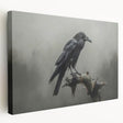 Stretched canvas wall art featuring a striking design of a crow and raven, showcasing intricate details in black and gray hues, perfect for nature-themed decor.