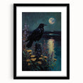 Framed wall art featuring a crow and raven design in a striking black mat, showcasing intricate details and bold colors, perfect for nature and bird lovers.