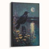 Framed wall art collection showcasing a detailed design of a crow and raven on a textured canvas, presented in a sleek black frame, perfect for enhancing home decor.