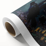 Rolled canvas artwork showcasing a striking design of a crow and raven in intricate detail, featuring rich, dark colors on a textured surface, perfect for enhancing contemporary decor.