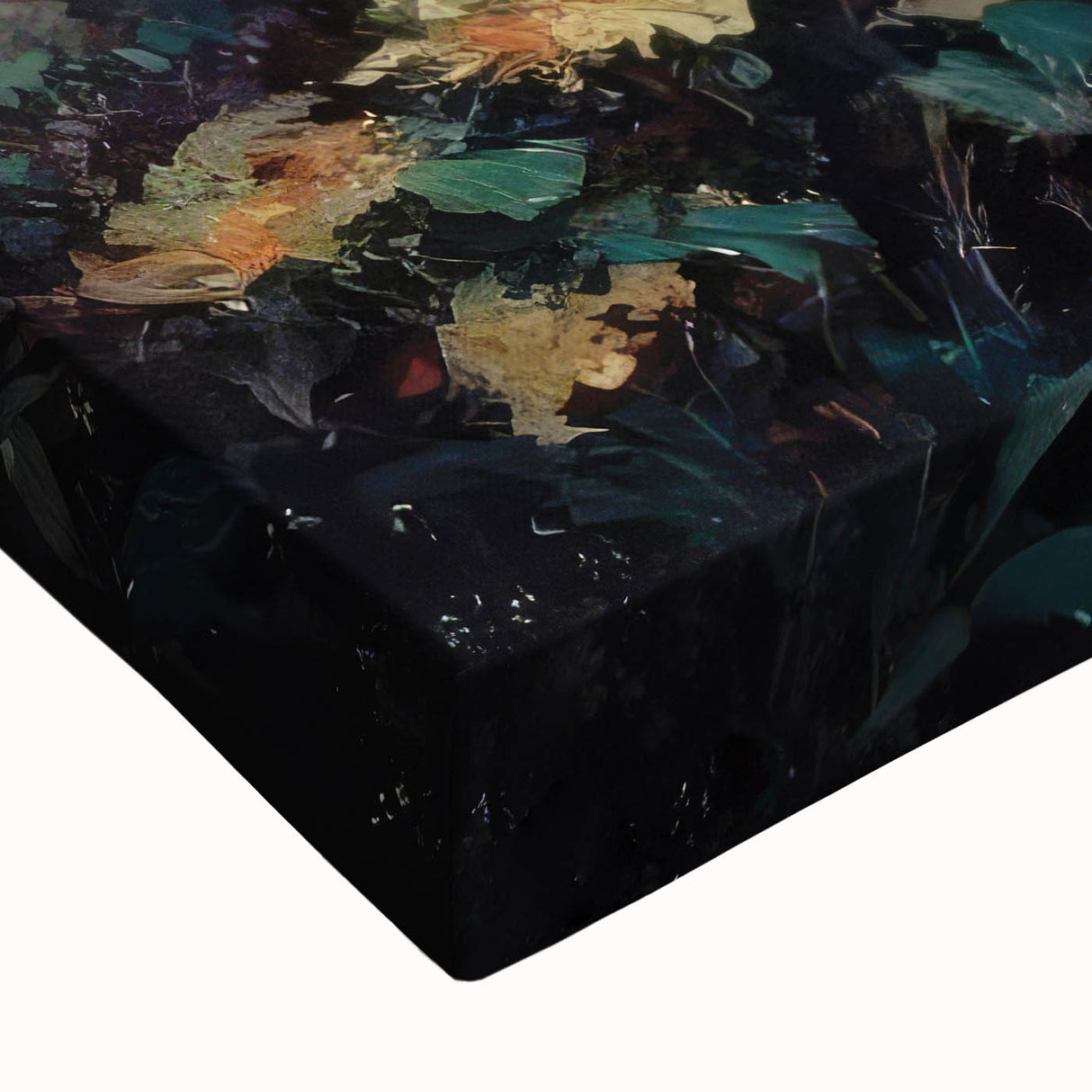 Close-up of a stretched canvas wall art piece showcasing a detailed design of a crow and raven, featuring intricate textures and a striking monochrome palette, perfect for nature-themed decor.