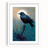 Framed wall art featuring a sophisticated design of a crow and raven, displayed with a white mat, perfect for enhancing home decor aesthetics.