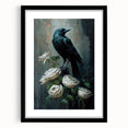 Framed wall art showcasing a striking design of a crow and raven, featuring a black mat and sleek frame, ideal for adding a contemporary touch to any room décor.