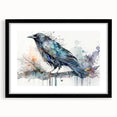 Black-framed wall art featuring intricate designs of a crow and raven, perfect for nature lovers. Ideal for home decor, showcasing avian beauty in a modern setting.