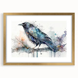 Crow and raven wall art design framed in gold with a mat, showcasing intricate details and elegant aesthetics, perfect for enhancing home decor.