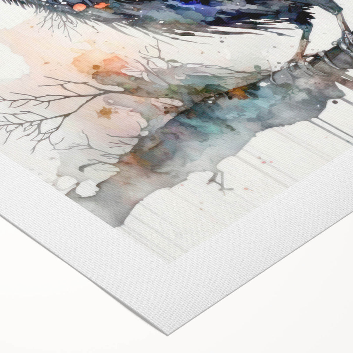 Rolled canvas art showcasing a striking design of crows and ravens in a monochromatic style, perfect for modern home decor. Packaged securely in a cardboard tube for safe delivery.