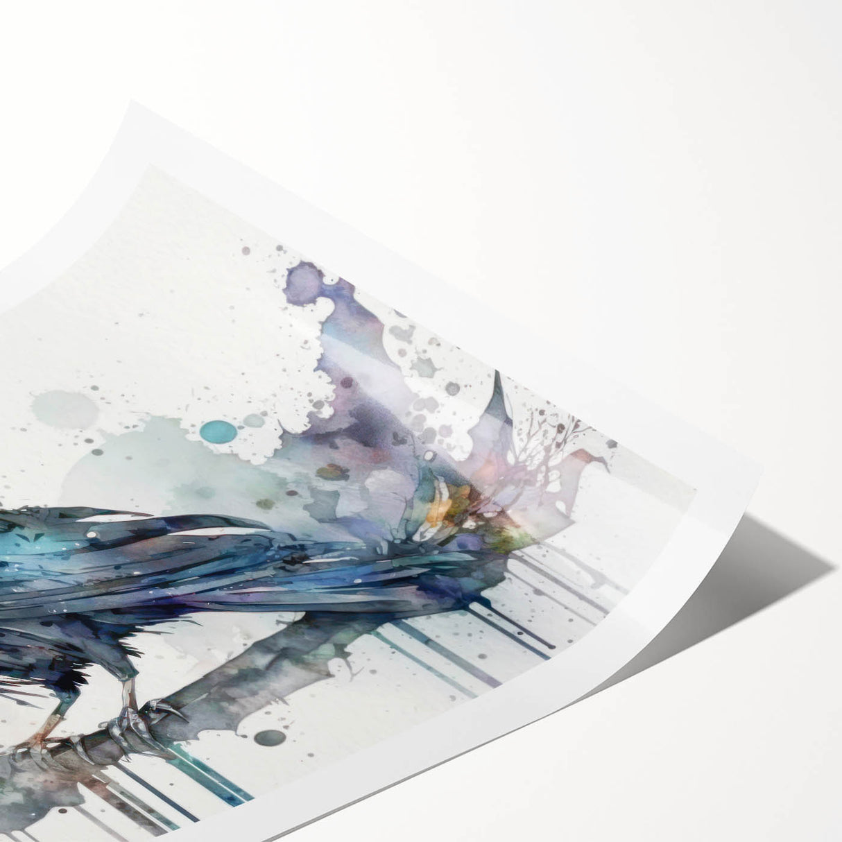 Black crow and raven wall art print featuring intricate designs, showcasing a blend of natural elements and artistic patterns, rolled and ready for display.