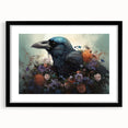 Black-framed wall art featuring a striking design of a crow and raven, showcasing intricate details and contrasting colors, perfect for bird lovers and home decor enthusiasts.