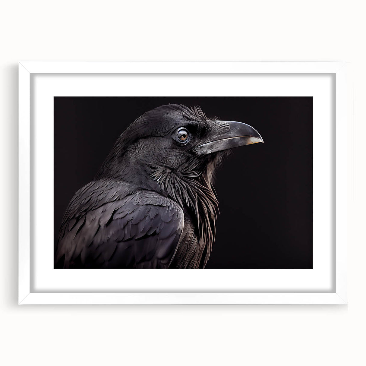 Framed wall art collection showcasing a striking design of crows and ravens in a white mat, perfect for enhancing modern home decor and bird-themed aesthetics.