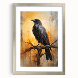 Framed wall art collection featuring intricately designed crows and ravens, set in a sleek silver frame with matting, perfect for modern home decor.