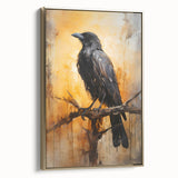 Framed wall art collection featuring a crow and raven design on canvas, with a gold frame, showcasing intricate details and vivid colors, perfect for enhancing home decor.