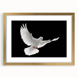 Elegant gold-framed wall art featuring a serene dove design, complete with a mat for enhanced presentation, perfect for adding a touch of sophistication to home decor.
