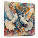 Acrylic glass wall art collection showcasing a stylish dove design, elegantly displayed from the side with visible mounting pins, perfect for modern decor.