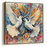Framed wall art collection showcasing elegant dove designs on textured canvas, accented with a gold frame, perfect for enhancing modern decor.