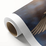 Rolled canvas artwork showcasing a serene dove design in soft pastel colors, ideal for home decor, packaged securely in a protective cardboard tube.