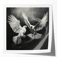 Dove design wall art collection displayed in a modern living room setting, featuring glossy finish and vibrant colors, perfect for home decor enthusiasts.