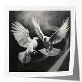 Dove design wall art collection displayed in a modern living room setting, featuring glossy finish and vibrant colors, perfect for home decor enthusiasts.