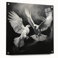 Acrylic glass wall art collection showcasing a side view of a dove design, elegantly mounted with pins, perfect for modern home decor.