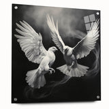 Acrylic glass wall art collection showcasing a side view of a dove design, elegantly mounted with pins, perfect for modern home decor.