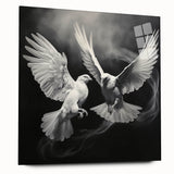 Acrylic glass wall art collection showcasing elegant dove designs in a modern side view, perfect for adding a serene touch to any interior decor.